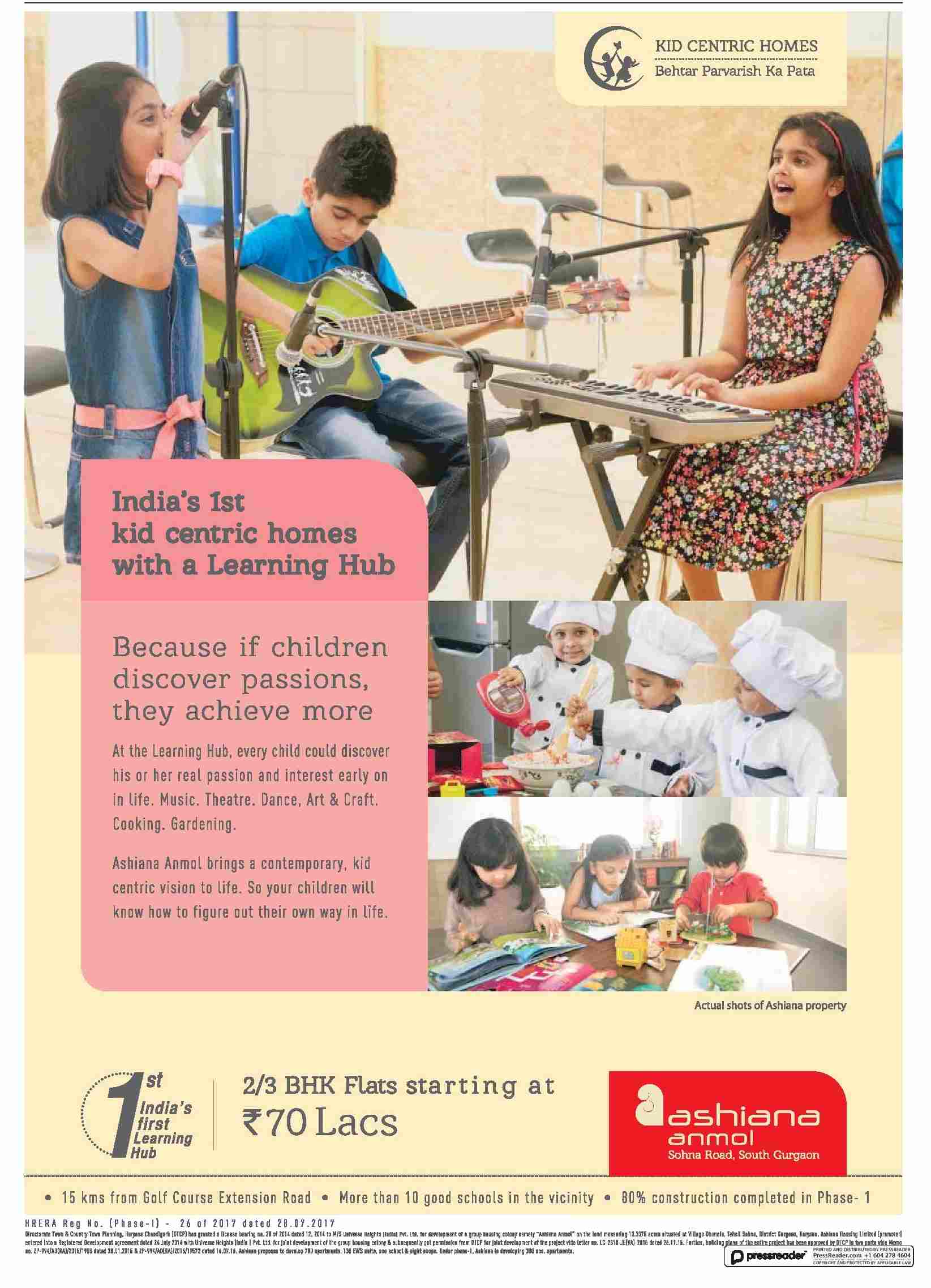 Book 2 & 3 BHK Kid Centric homes starting at Rs. 70 Lacs at Ashiana Anmol in Sohna Update